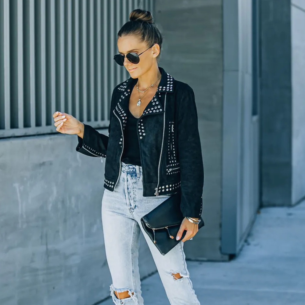 Vici SAINT POCKETED STUDDED FAUX SUEDE JACKET